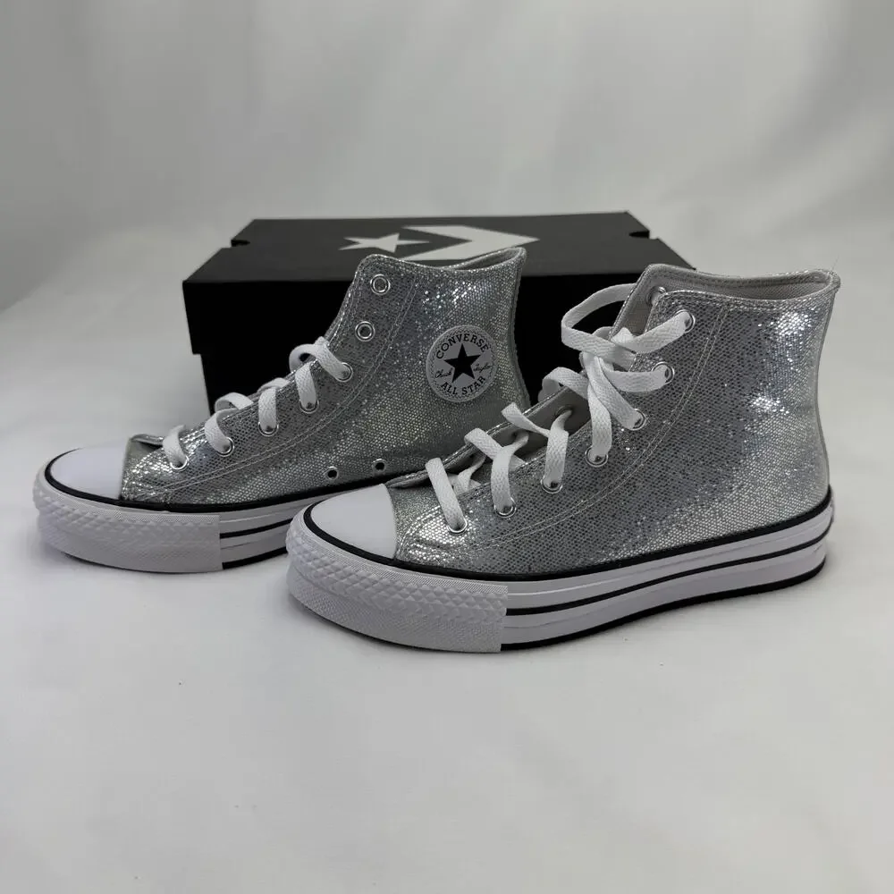 CONVERSE Chuck Taylor ALL STAR HI Lift Metallic Silver Disco Platform Size 5 Kid